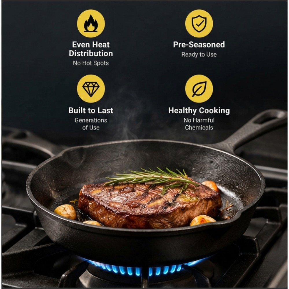 Skillet Cast Iron Camp - Set di 3 padelle in ghisa,