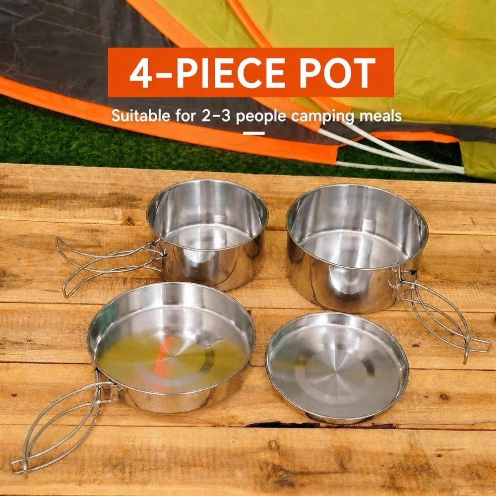Camping Cooking Pots And Pans Set - Set da 4 Pezzi di Pentole