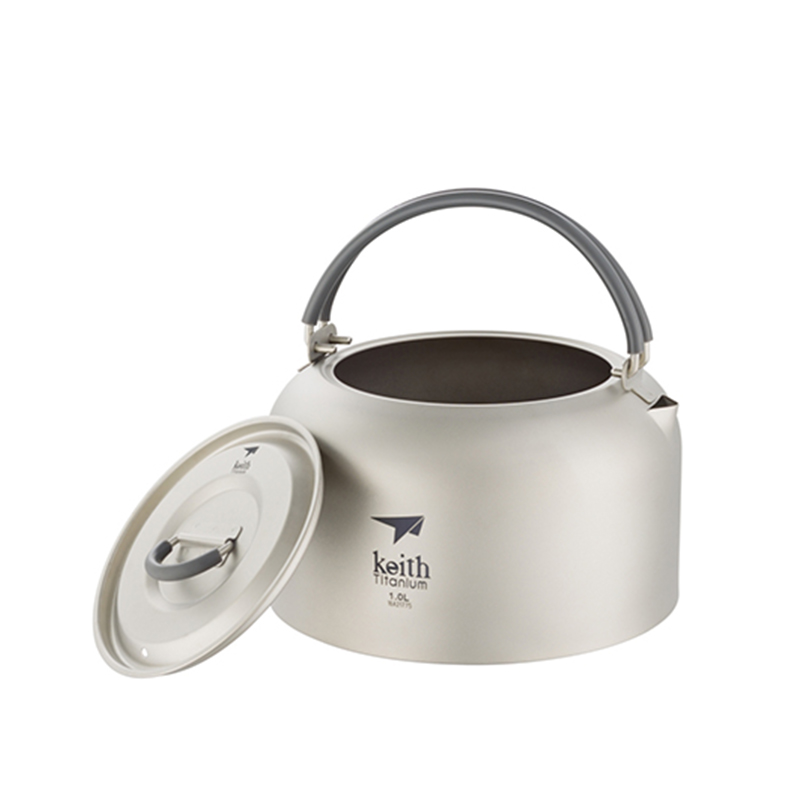 Camping Cooking Utensils Kit - Bollitore Keith Titanium 1L, posate batteriostatiche,