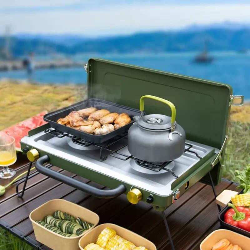 Camping Double Cooking Stove - Fornello da campeggio portatile, pieghevole, con