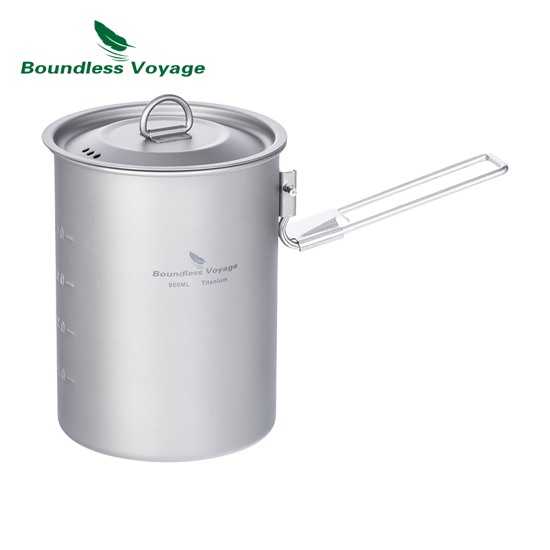 Camping Cooking Utensils Kit - Boundless Voyage 900ml Titanium Pot Cup