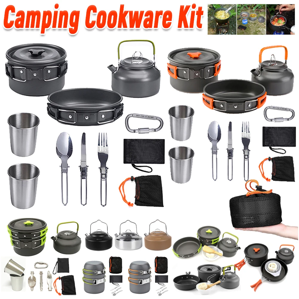 Camping Cooking Pots And Pans Set - Kit da Cucina da Campeggio: Bollitore,